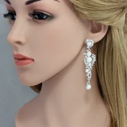 BLIJERY Fashion Simulated Pearl Crystal Statement Wedding Earrings for Women Prom Jewelry Bride Drop Earrings Boucles d'oreill