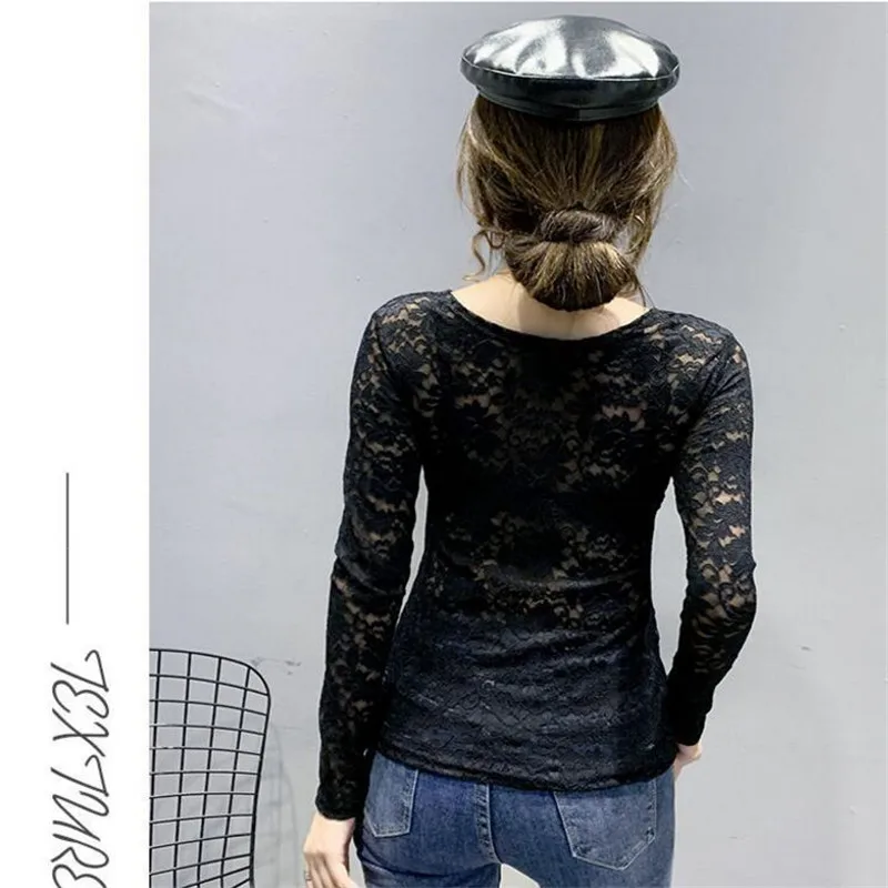 Tops sexys para mujer, camisa de encaje con cuello en V de manga larga cruzada, ajustada, Base que combina con todo, camisa de moda para mujer, top para mujer de primavera y otoño