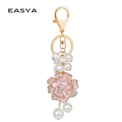 Flower Pearl  Keychain Leather bag pendant key chain Car pendant Flower Rose Gift Souvenirs keychain