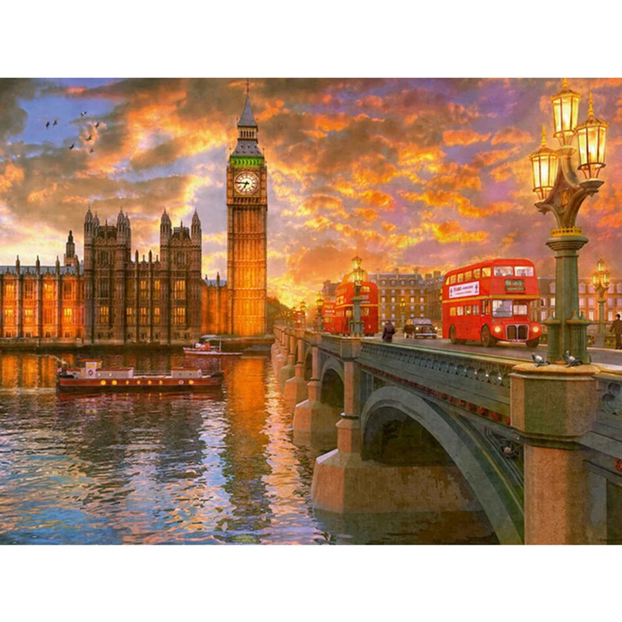 5D Diamond Painting Scenery Full Round Diamond Mosaic London Street Big Ben Bus Rhinestone Picture Embroidery Sale Home Decor