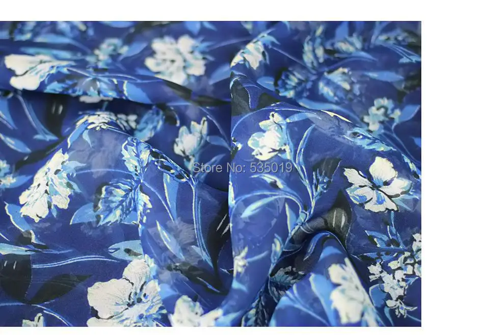 High quality blue and white porcelain Print  New French Lace Tull Chiffon Fabric For Sewing Material Curtains Dress Silk Fabric