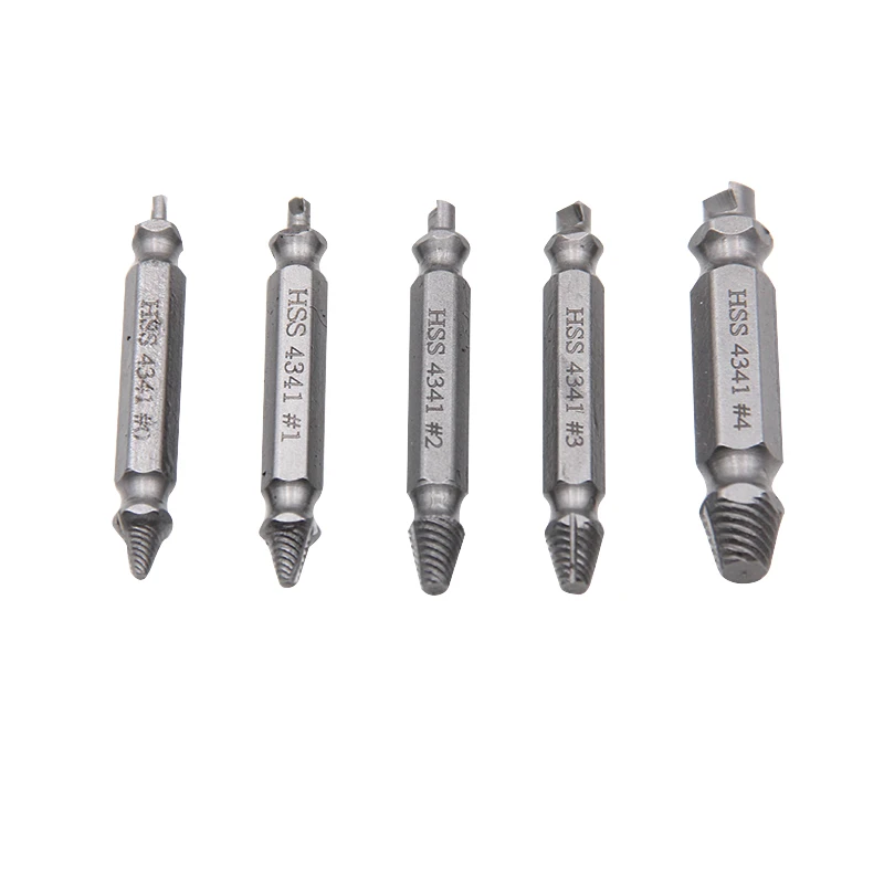 Extractor de tornillos dañados HSS 4341, juego de tornillos de doble extremo a rayas, Extractor de pernos para taladro manual, 5 uds.
