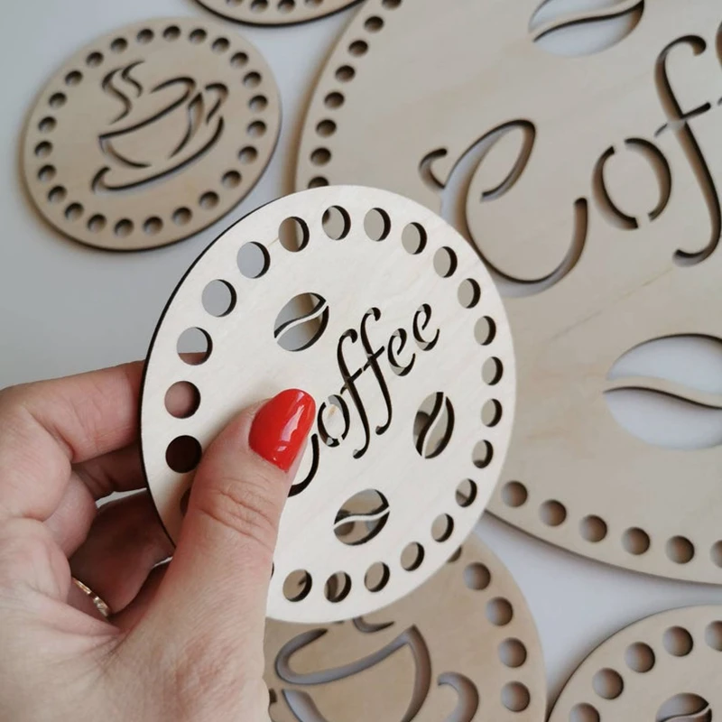 set of 7 wooden bottoms for tea/coffee round basket bottoms Wooden crochet accessory Basket floor