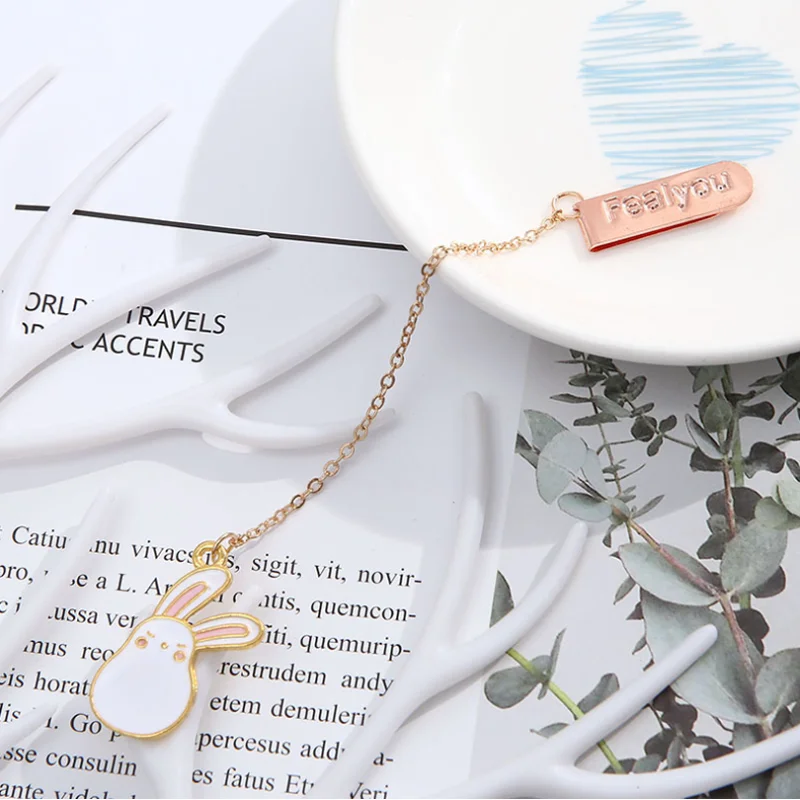 Metal Bookmarks White Rabbit Creative Classical exquisite Mini Metal Art Pattern Bookmark Page Folder Office School Supplies