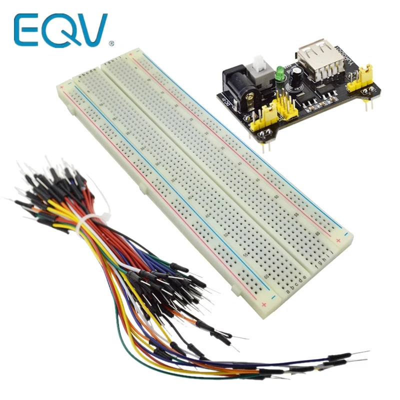 3.3V/5V MB102 Breadboard power module+MB-102 830 points Solderless Prototype Bread board kit +65 Flexible jumper wires