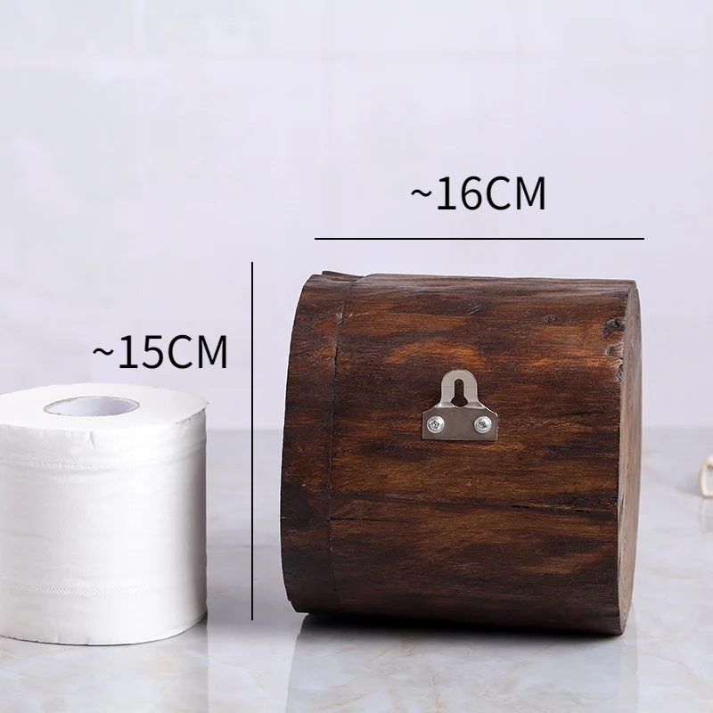 Creative Solid Wood Tissue Tube Retro Nostalgic Solid Wood Wall Hanging Roll Paper Box Round Bathroom Decoration Tissue Holder