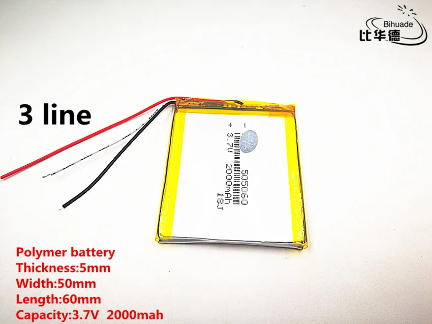 

5pcs/lot 3 line Good Qulity 3.7V,2000mAH,505060 Polymer lithium ion / Li-ion battery for TOY,POWER BANK,GPS,mp3,mp4