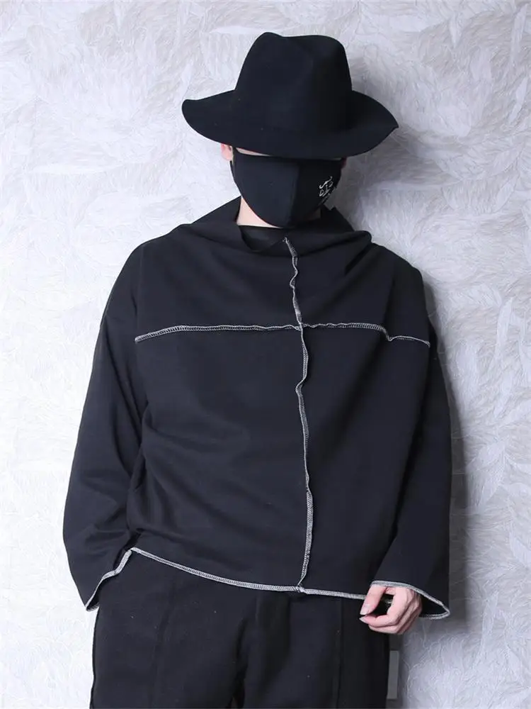 Men's Sleeveless Hoodie Autumn And Winter New Black High Collar Pressure Line Personality Stitching Design Fashion Hoodie