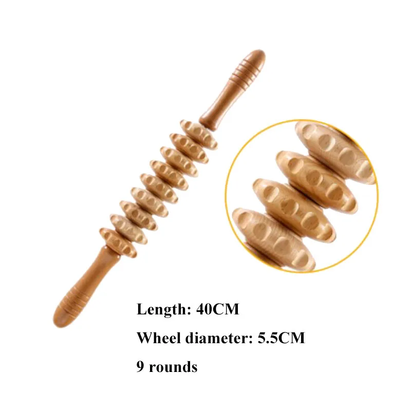 Wooden massager yoga meridian rod body massage stick wheel pounded his waist back massage neck leg