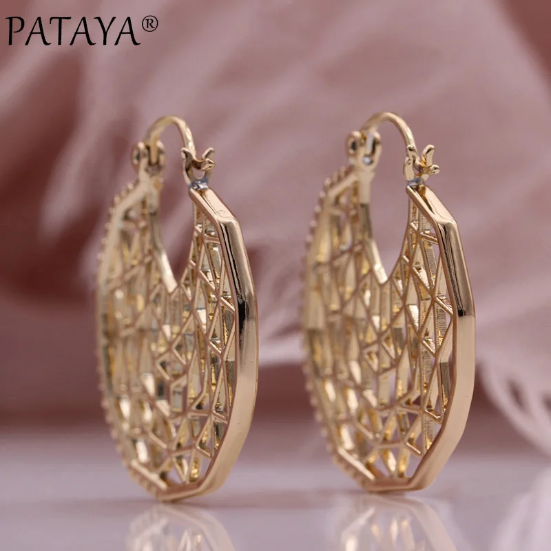 PATAYA New Micro Wax Inlay Natural Zircon Luxury Big Earrings 585 Rose Gold Color Hyperbole Long Earrings Women Fashion Jewelry