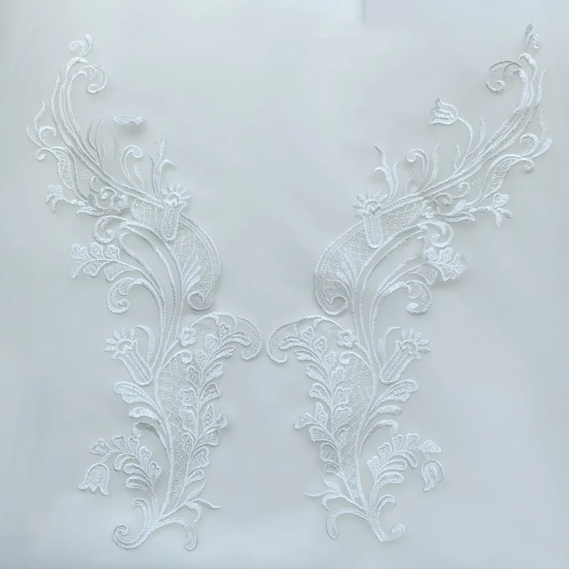 Flower Pattern Lace Applique, Wedding Veil Accessories, Exquisite Handmade DIY, Rayon Cloth Patch, 4 Pcs, 2Pair, RS3414