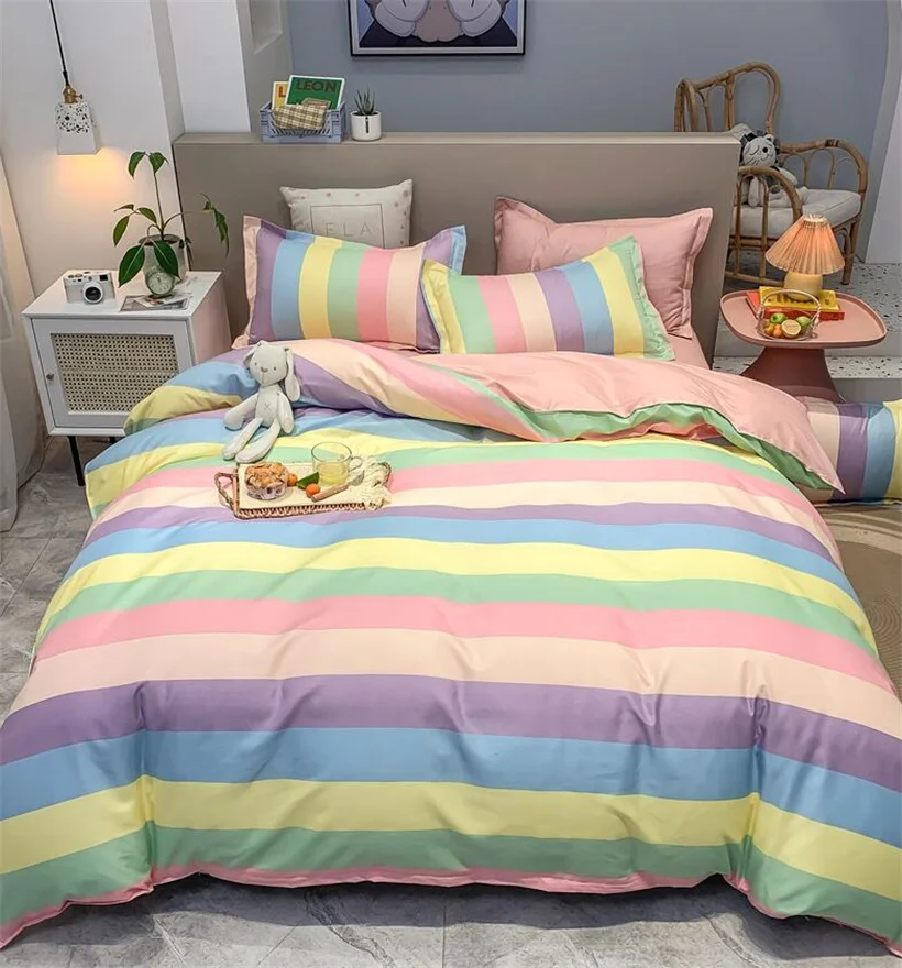 Rainbow Bedding Set Cartoon Printed Sheets Adult Children Sheets Quilt Cover Pillowcase Four Seasons