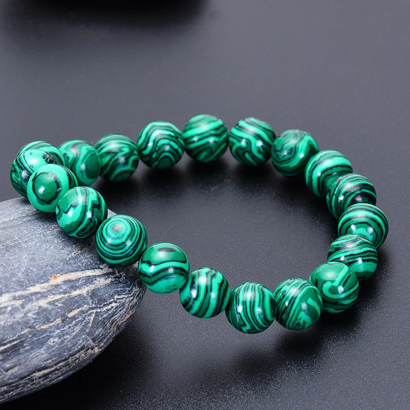 Fashion Natural Stone Green Malachite Bracelets Bangle for Women Men Elastic Buddhist Beads Bracelet Energy Balance Jewelry Gift