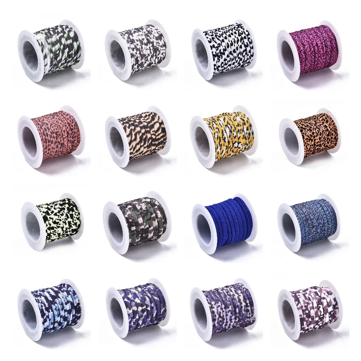 2 Rolls 6mm Polyester Flat Elastic Cord Thread Leopard Print Style Cords For DIY Handmade Garment Sewing Jewelry Beading String