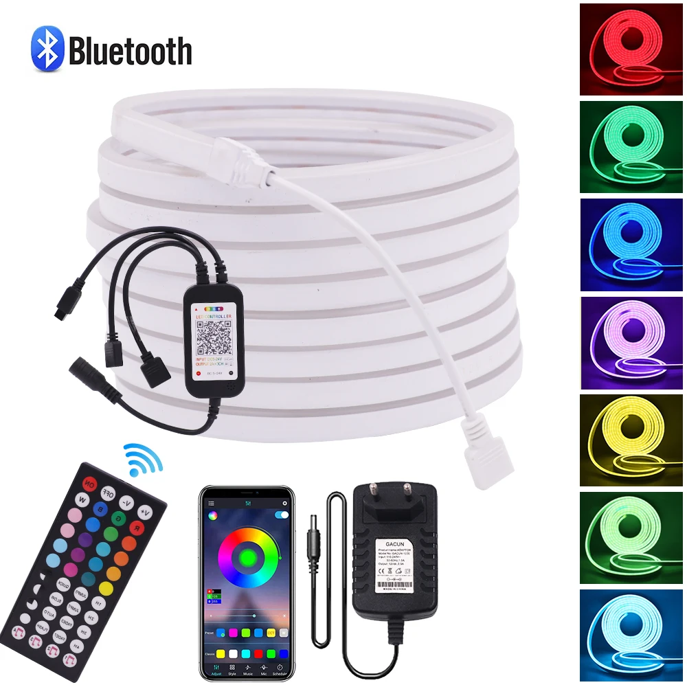 

RGB Neon Strip Light Bluetooth Controller 5m 10m RGB LED Strip 12V 5050 Neon RGB Diode Tape Outdoor Room Backlight Decoration