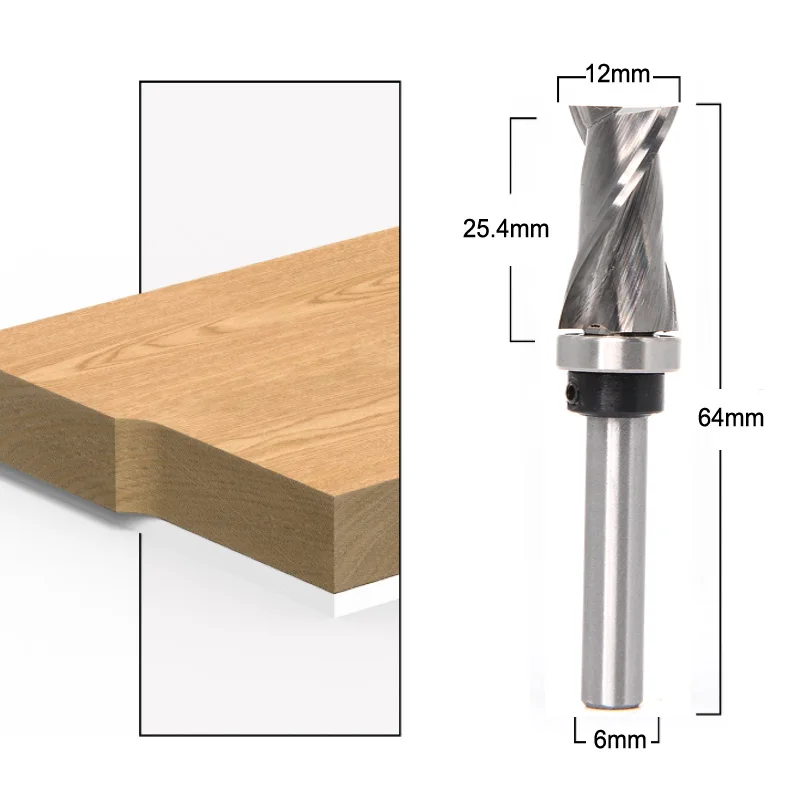 Rodamiento ultrafino de ajuste al ras de compresión, broca de enrutador CNC de carburo sólido para Molino de extremo de carpintería, vástago de 1/4