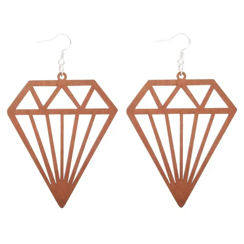 VOIKUKKA Jewelry Laser Cutting Irregular Hollow Out Pendant Wooden Drop Dangle Women African Earrings For Gifts Accessories