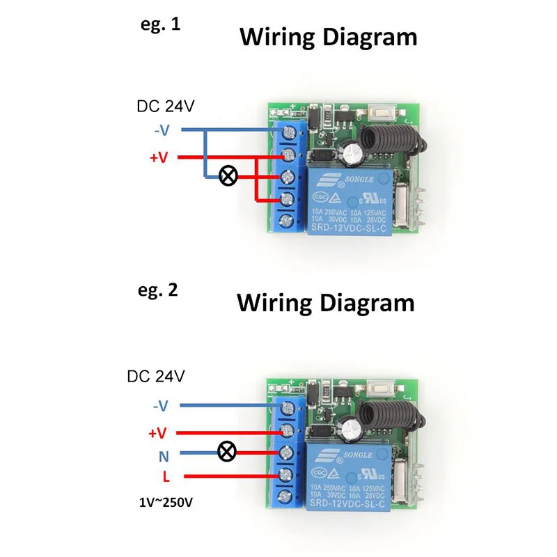 433Mhz Universal Wireless Remote Control Switch DC 24V 10A 1CH Relay Receiver Module and transmitter For Garage/electronic door