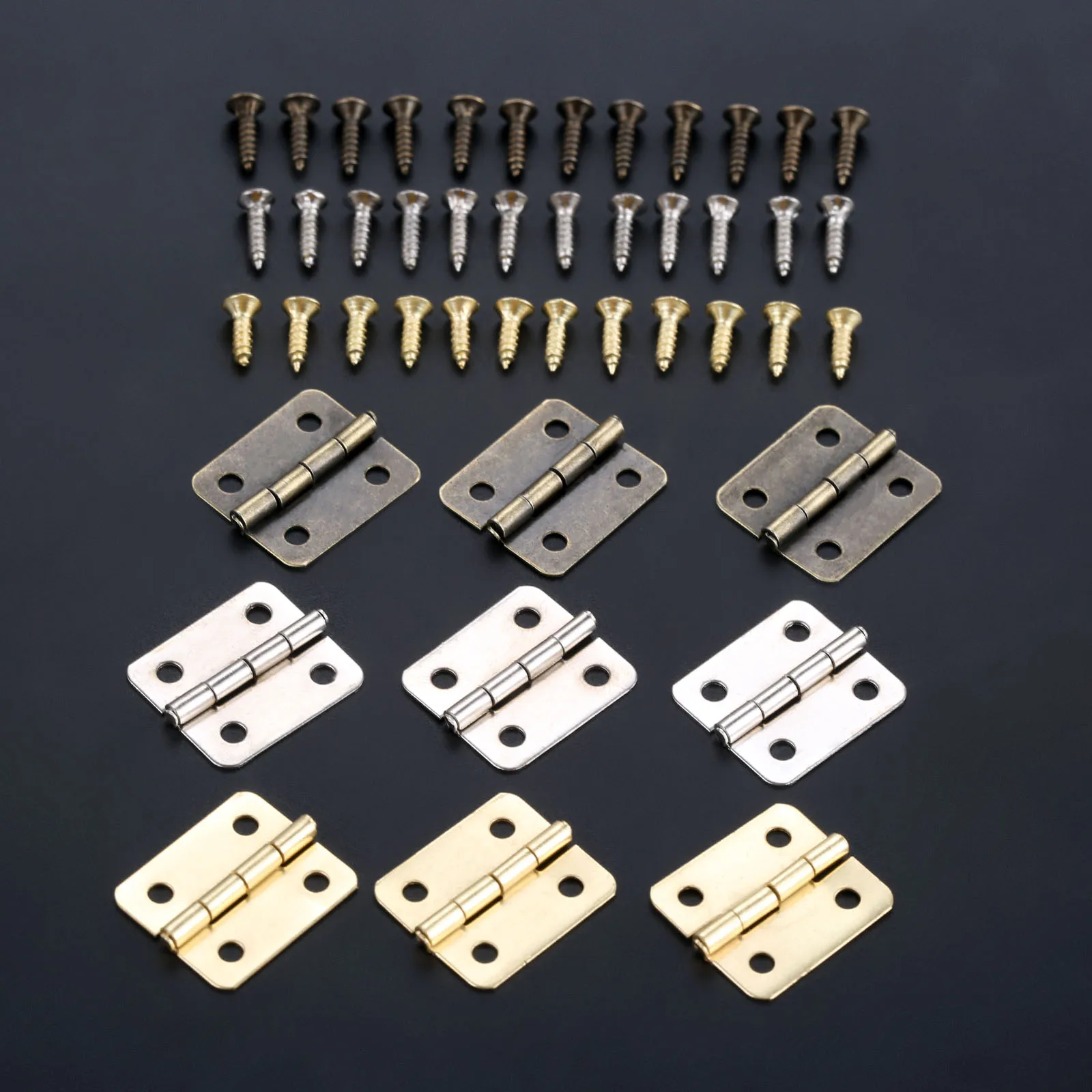 10 Pcs 18*16mm Vintage Door Cabinet Luggage Hinges Jewelry Wood Box Hinge Furniture Decor with Screws Antique Bronze/Silver/Gold