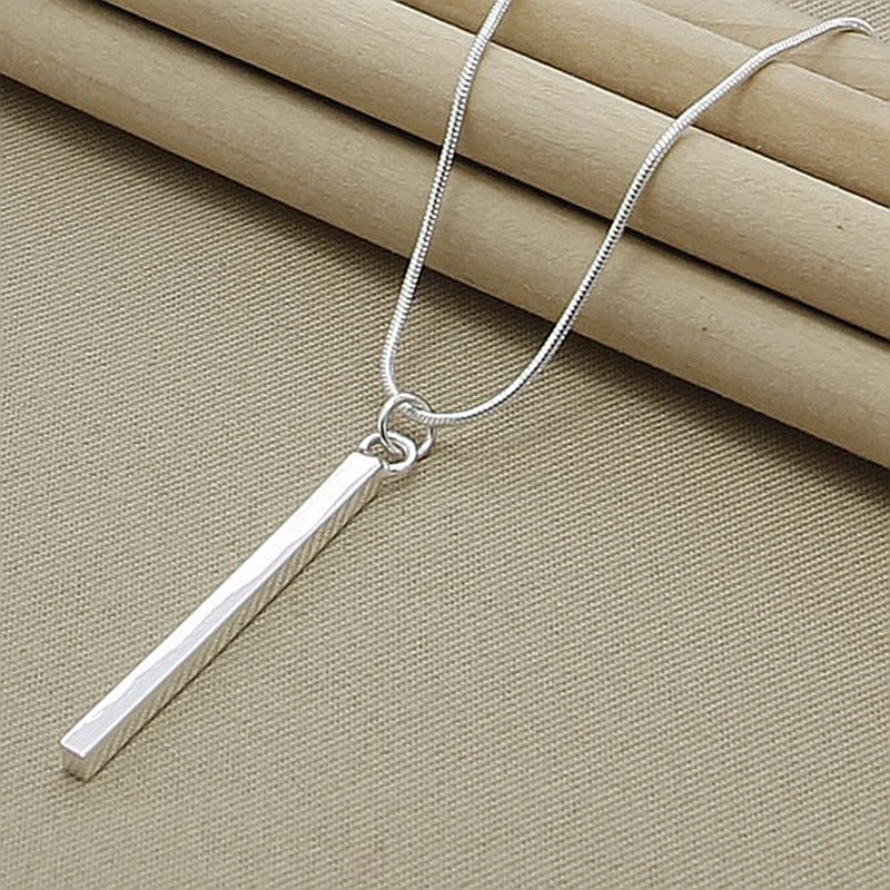 BABYLLNT Hot Sale 925 Sterling Silver Necklace for Women Men Jewelry Square Pillar Pendant Necklaces Trendy Jewelry Party Gifts