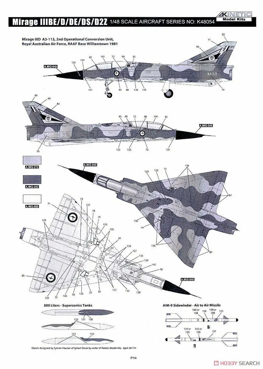 Kinetic 48054 1/48 Mirage III BE/D/DE/DS/D2Z Two seat Trainer/Attacker