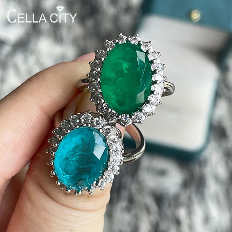 Cellacity Classic Paraiba Tourmaline Ring With Oval Shape Gemstones  925 Sterling Silver Charm Female Finger  Fine Jewelry Gift