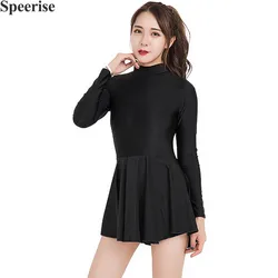 Adult Dance Practice Clothes With Skirt Ballet Dance Dresses Wear Long Sleeve Tight One-piece Bodysuit Female Leotards Black