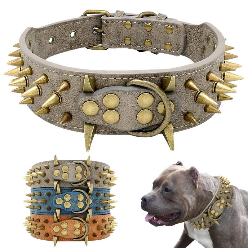 Dog Collar for Large Dogs Cool Spikes Studded Dogs Collar Leather Pet Collar for German Shepherd Mastiff Rottweiler Bulldog