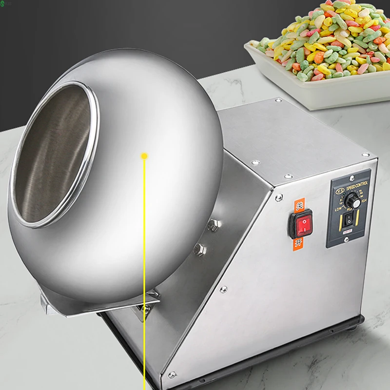 Máquina comercial de polimento de revestimento de açúcar pequeno 220V, aço inoxidável vem com aquecimento, secagem, equipamento de processamento de alimentos 280W