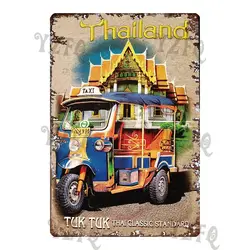 Vintage Thailand Travel Poster Tuktuk Car Taxi  Thai Elephant Metal Sign  Wall Bar Restaurant Home  Craft Decor 30X20CM DU-4682A