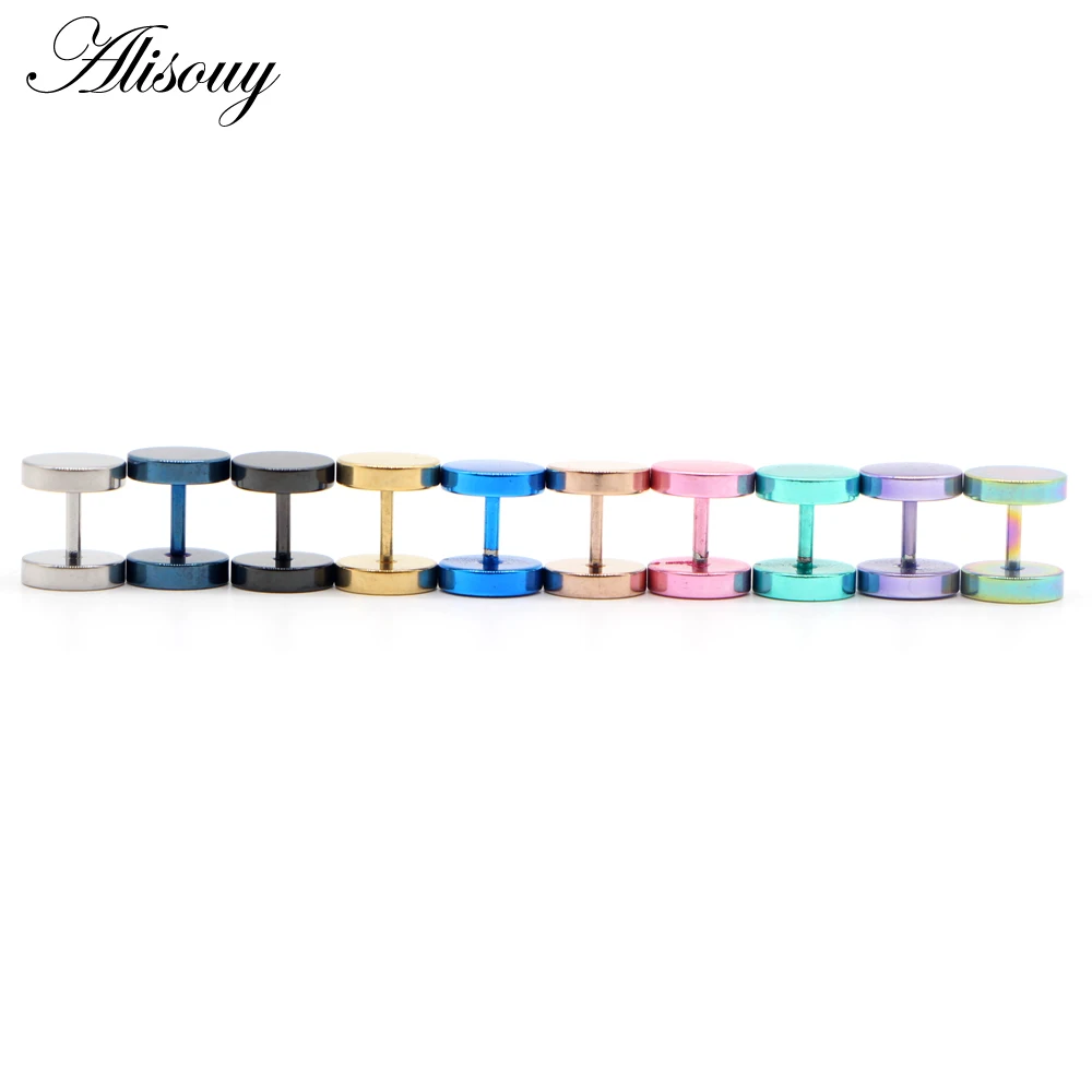 Alisouy 2pcs Gothic Stainless Steel Barbell Round Stud Earrings For Women Men Dumbbell Pierceing Earrings Punk Fashion Jewelry
