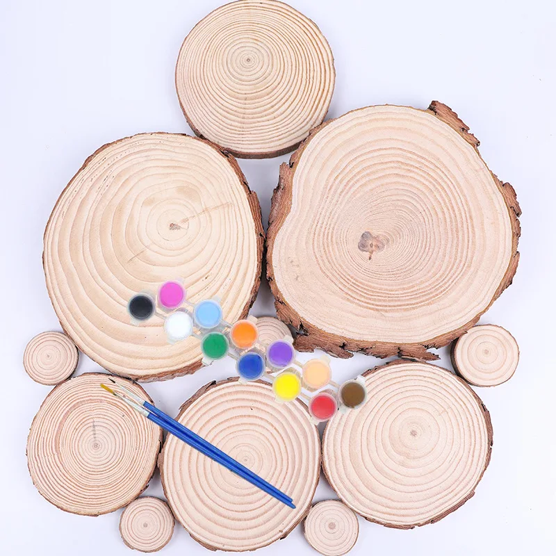 Wooden Decoration Natural Pine Round Unfinished Thick Wood Tree Bark Log Discs DIY Crafts Coaster Wedding Party Painting