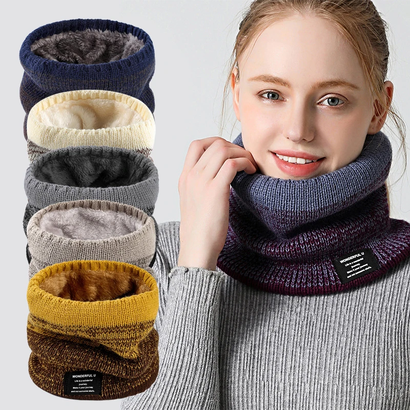 Unisex Winter Hiking Cycling Scarf Knitted Winter Warm Scarf Ring Women Bandana Solid Scarf Fleece Men Headband Neck Scarf Shawl