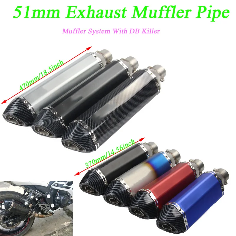 

370MM 470mm Universal Exhaust Muffler Tip Pipe With Removable DB Killer Silp On Motorcycle 38-51mm Silencer Exhaust System