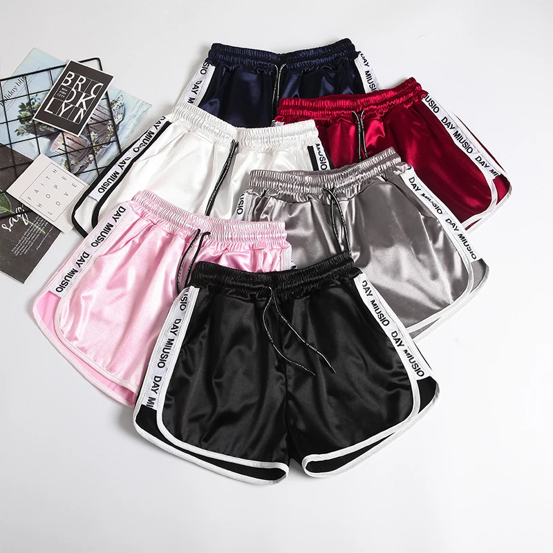 Jogger Letter Striped Sport Workout Shorts Ladies Lace Up Womens Elastic Waist Shorts Summer Patchwork Gym Athletic Loose Shorts