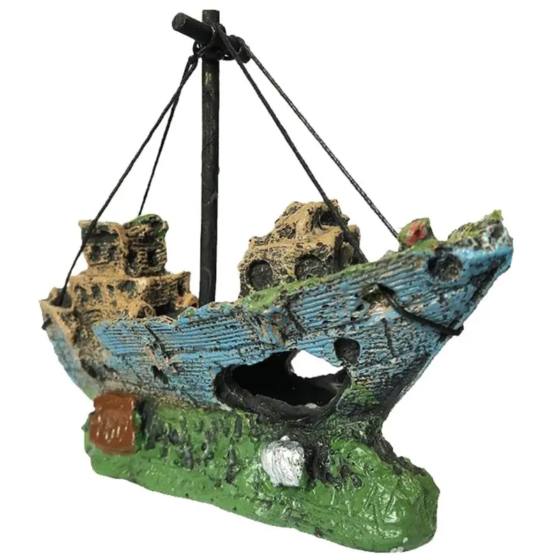 Aquarium Resin Decorations Sunken Ship Ornaments Landscaping Accessories Betta Cave Hideout for Fish Rest Play Sleep