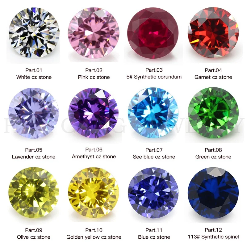 12 birthstone colors Stone 50PCS Per Colors Total 600PCS Round Loose Cubic Zirconia Stone Synthetic Corundum Synthetic Spinel