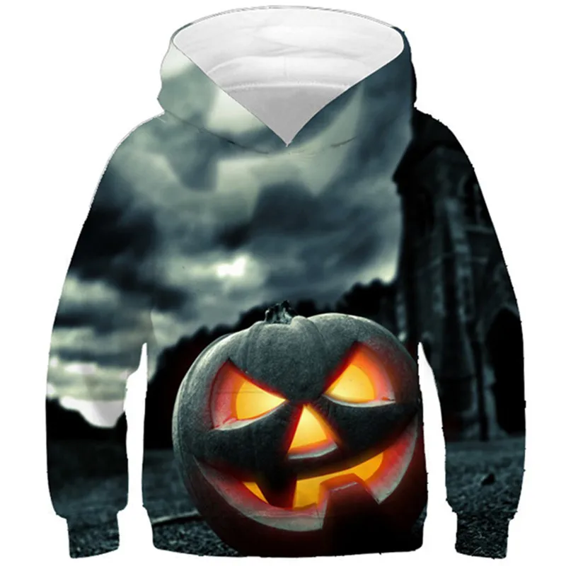 New 2022 Autumn Children Cool 3D Sweatshirts Boys Girls Kid's Funny Halloween Pumpkin Lantern Skull Printed Hoodies Punk Clothes