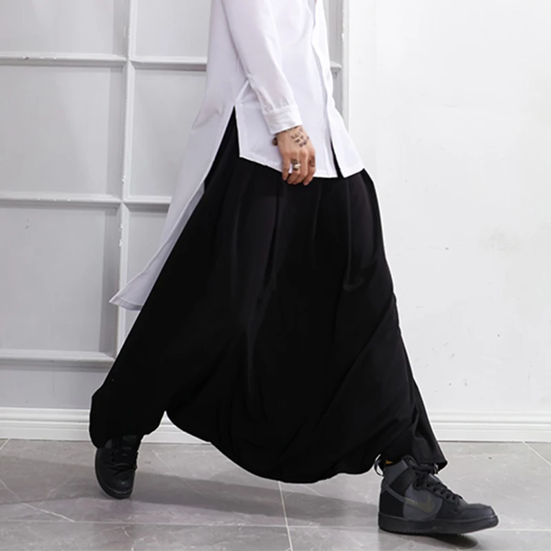 

Men's trousers spring and summer culottes crotch pants wide leg pants men's casual pants large harem pants black