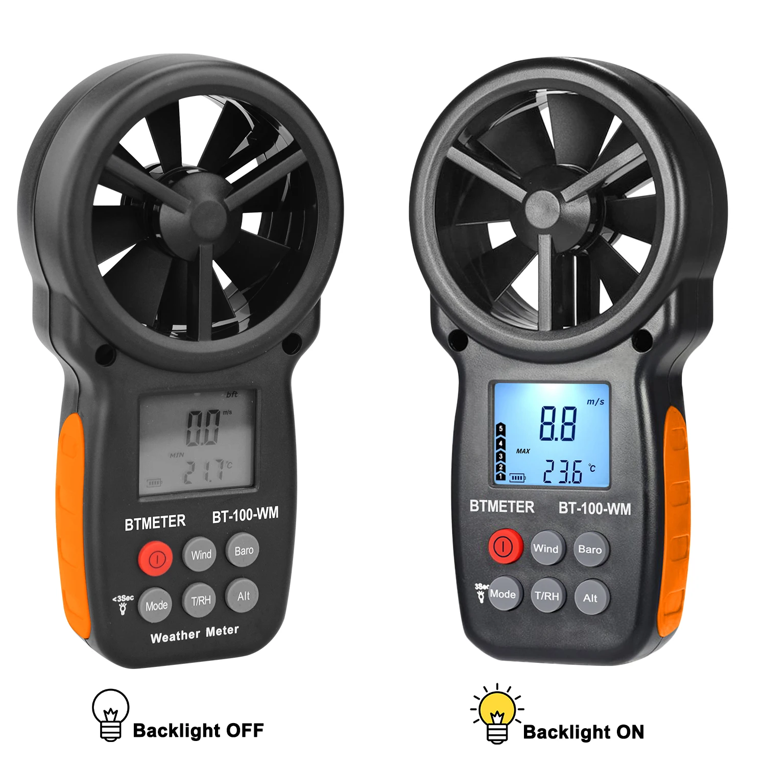 Btmeter-anemômetro Digital Portátil e Barômetro Bt100-wm Medir a Velocidade do Vento Temperatura Vento Frio e Umidade