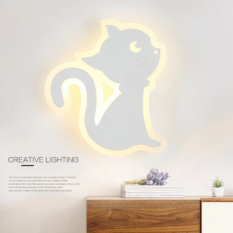 Creative Aisle LED Wall Lamp Simple Modern Bedroom Bedside Lamp Children Room Cat Acrylic Lamp Cafe Light Free Shipping