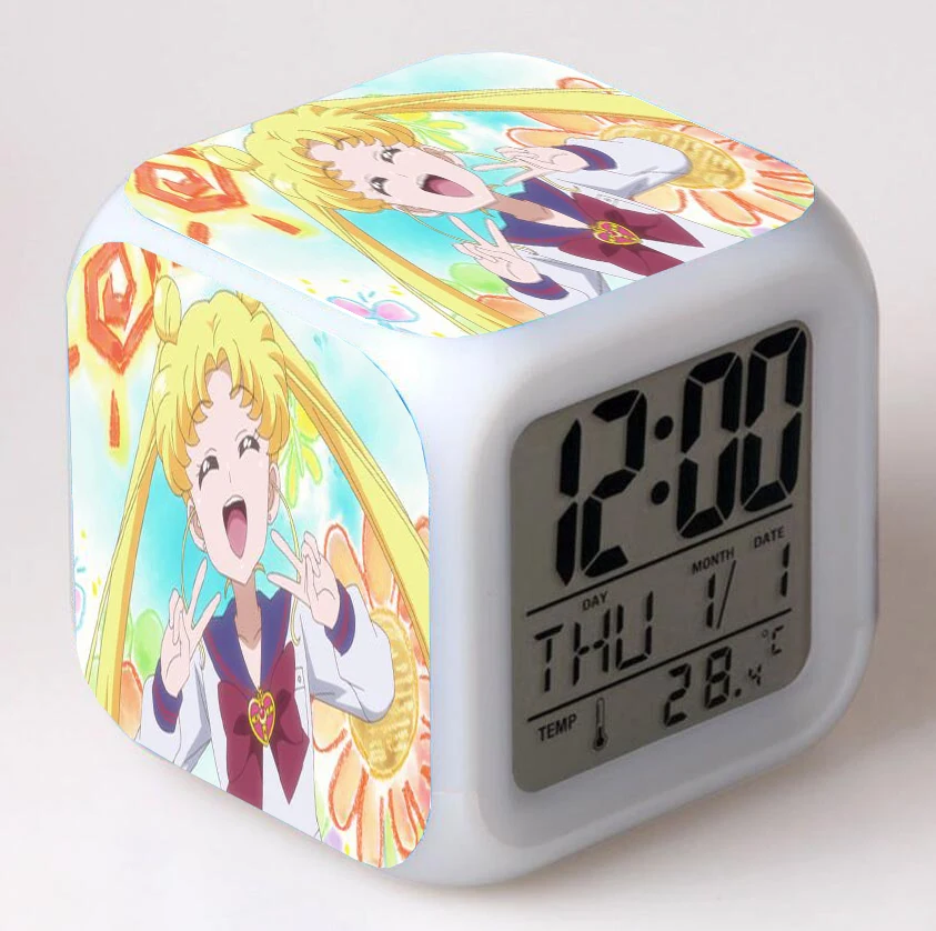 Anime printing  Cartoon LED 7 Color Flash Digital Alarm Clocks Night Light Bedroom Desk Clock despertador Alarm-Clock