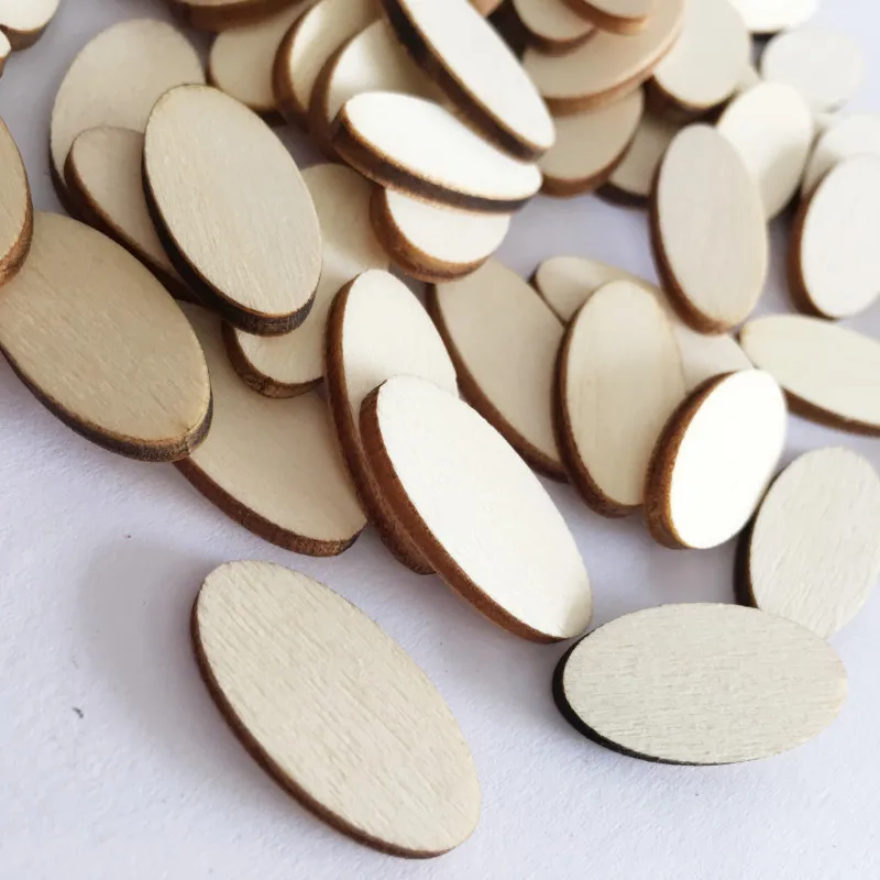 100PCS Unfinished Wood Oval Slices Natural Rustic Wooden Cutout Oval Wood Pieces Tag for DIY Craft Wedding Centerpiece Christmas