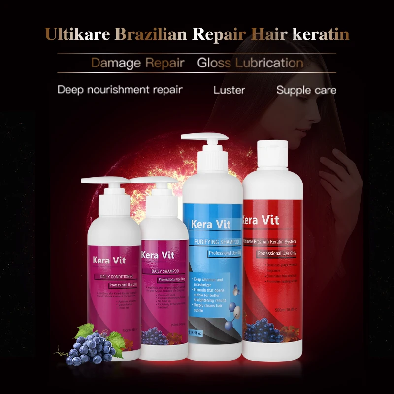 500ml Keravit 8% Fomalin Keratin Treatment For Hair Care Straightening Cream+Purifying Shampoo+Daily Shampoo&Conditioner Set