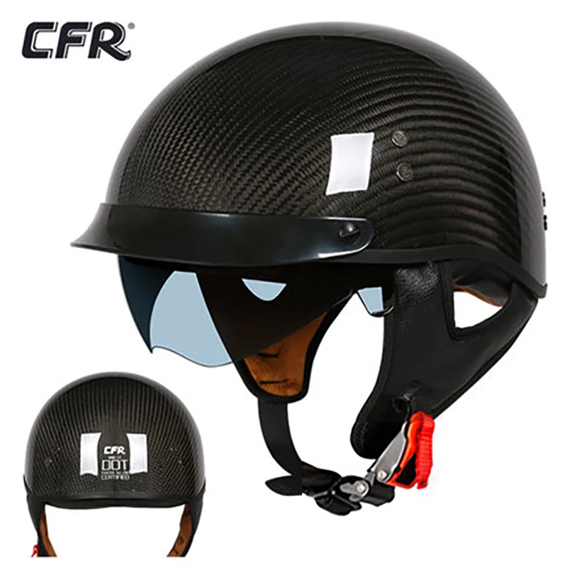 CFR-casco de fibra de carbono para moto, capacete retro con lente integrada