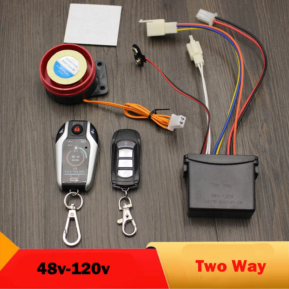 48V 60V 72V 84V 96V 108v 120V Electric Motorcycle Bike Anti-theft Alarm Universal Two Way Security Alarm System Keyless Start