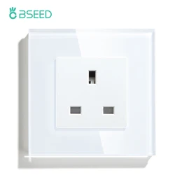 BSEED UK Wall Socket UK Standard Black White Gloden Crystal Panel 13A