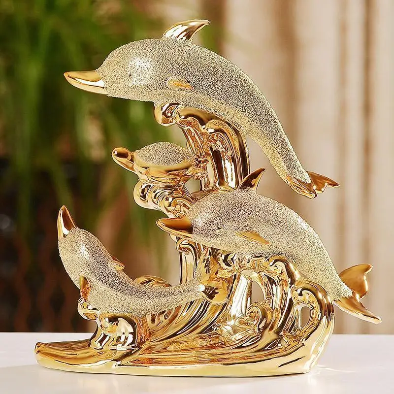 Wedding Decor Crafts Ceramic Creative Room Decoration Handicraft Gold Animal Porcelain Figurines Decorations