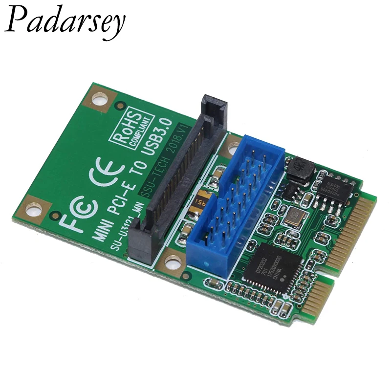 Padarsey tarjeta elevadora Mini PCI-e a USB 3,0, cabezal de PIN frontal, adaptador de 19/20 pines, tarjeta de expansión USB, convertidor de alta velocidad