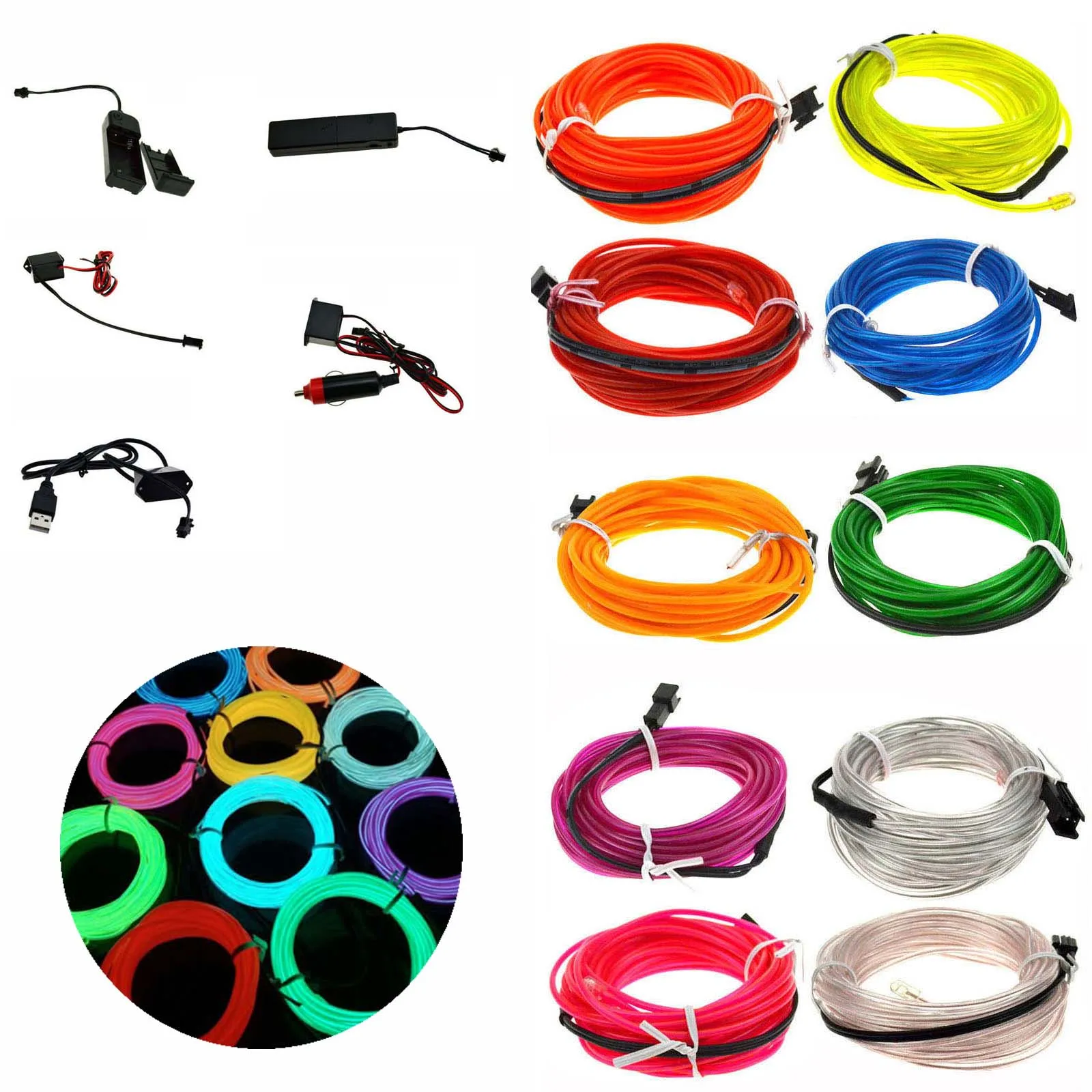 1M 3.28ft Flexible Neon Light Glow LED EL Wire Rope tape Cable Strip LED Neon Lights Shoes Clothing Car waterproof + Drive